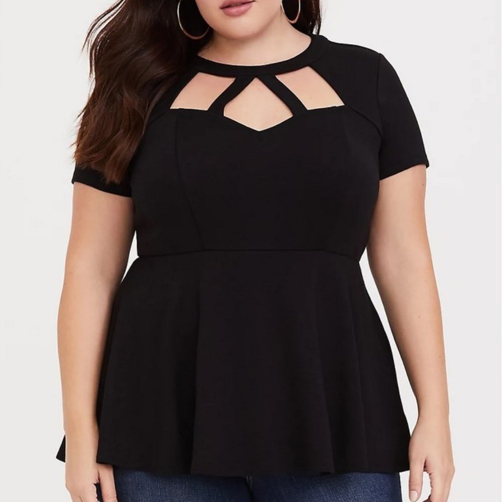 Torrid Black Caged Peplum Top